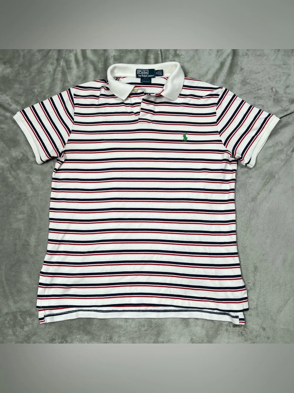 Vintage Polo Ralph Lauren Striped S/S Polo Mens M White/Blue/Red Preppy Pony